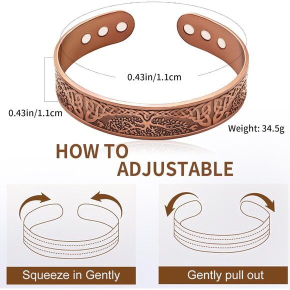 Elegant Adjustable Cuff Bracelet with 3500 Gauss Magnets - Vintage Floral Design - Picture 4 of 8